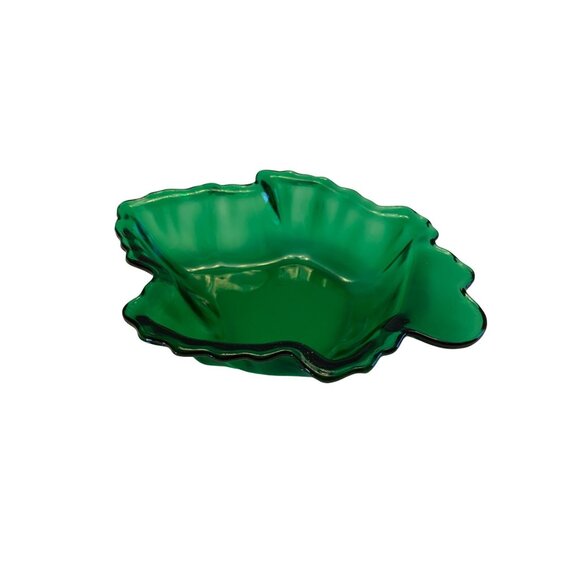 Anchor Hocking Green Glass Maple Leaf Dish MCM VTG Emerald Glass Trinket Candy - Picture 7 of 10